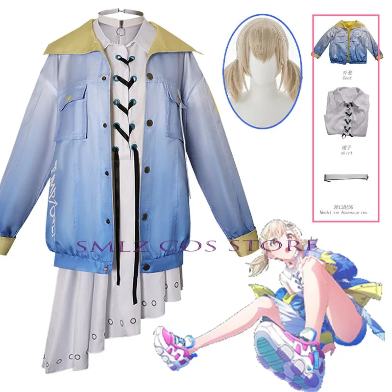 

2026 Azusawa Kohane Cosplay Anime PJSK FYLER Costume Blue Coat Uniform Dress Wig Set Party Play Outfit for Woman