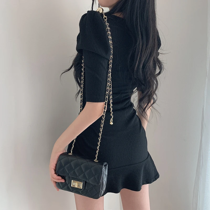 Dresses Women Slim Solid Ulzzang Female 4 Colors Streetwear Summer Leisure Mini Fashion Puff Sleeve Sexy All-match Soft Vestido