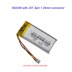 3.7V 600mAh 2.22Wh Li Lithium Battery 602248 JST 3pin 1.25mm Connector NTC Thermistor For GPS Baby Camera MP4 Car Navigation