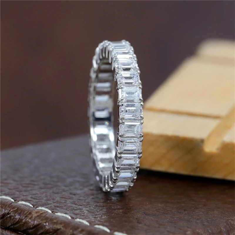 Jy Schmuck 0,12 ct jeder Smaragd volle Ewigkeit Band 18 Karat Weißgold Labor gewachsen Diamant stapelbar HPHT Diamantring für Frauen