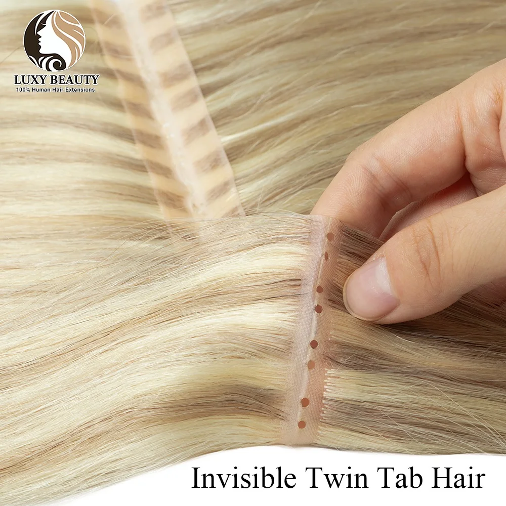 Blonde Invisible Hole Skin Weft Human Hair Extensions Straight Twin Tab Weft Hair 613 Natural Black Brown XO Hole Weft Extension