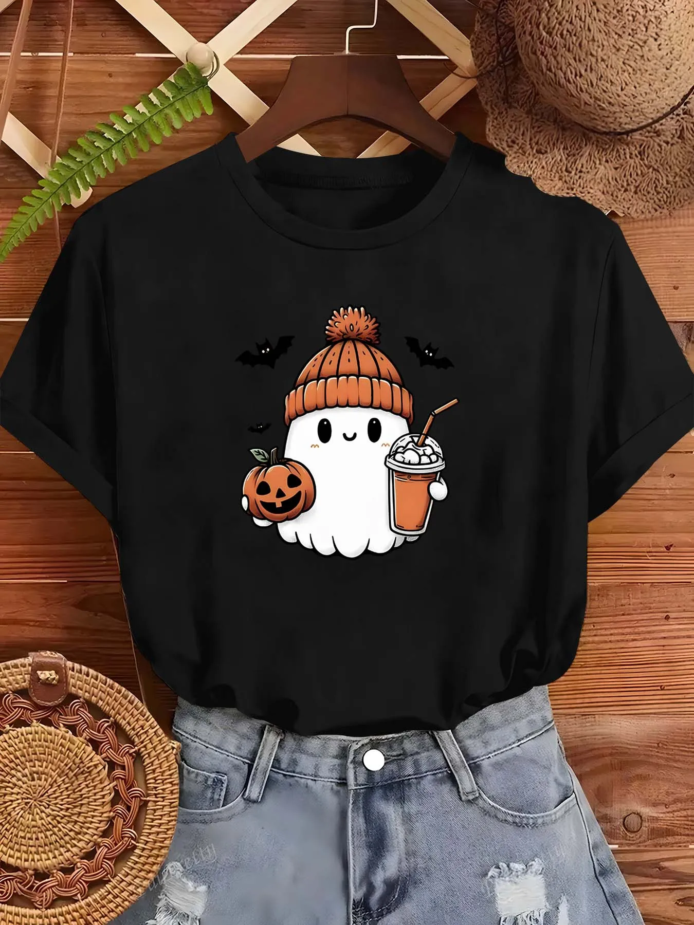 lus Size Halloween Simpatico fantasma Zucca Bevanda a tema per le donne Elegante pezzo di moda con atmosfera festosa e adorabile perfetta