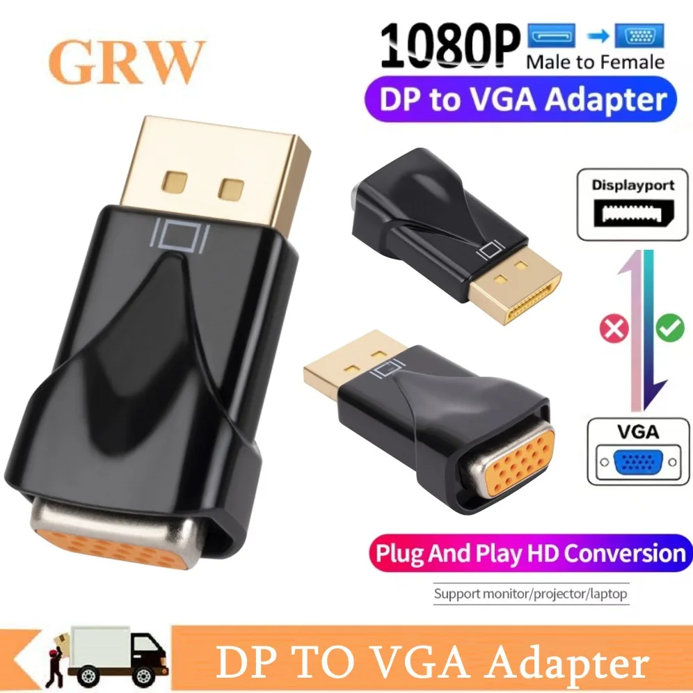 محول DP إلى VGA 1080P DisplayPort ذكر إلى VGA أنثى محول لجهاز العرض HDTV TV HDVD كمبيوتر محمول DP إلى VGA للكمبيوتر الشخصي
