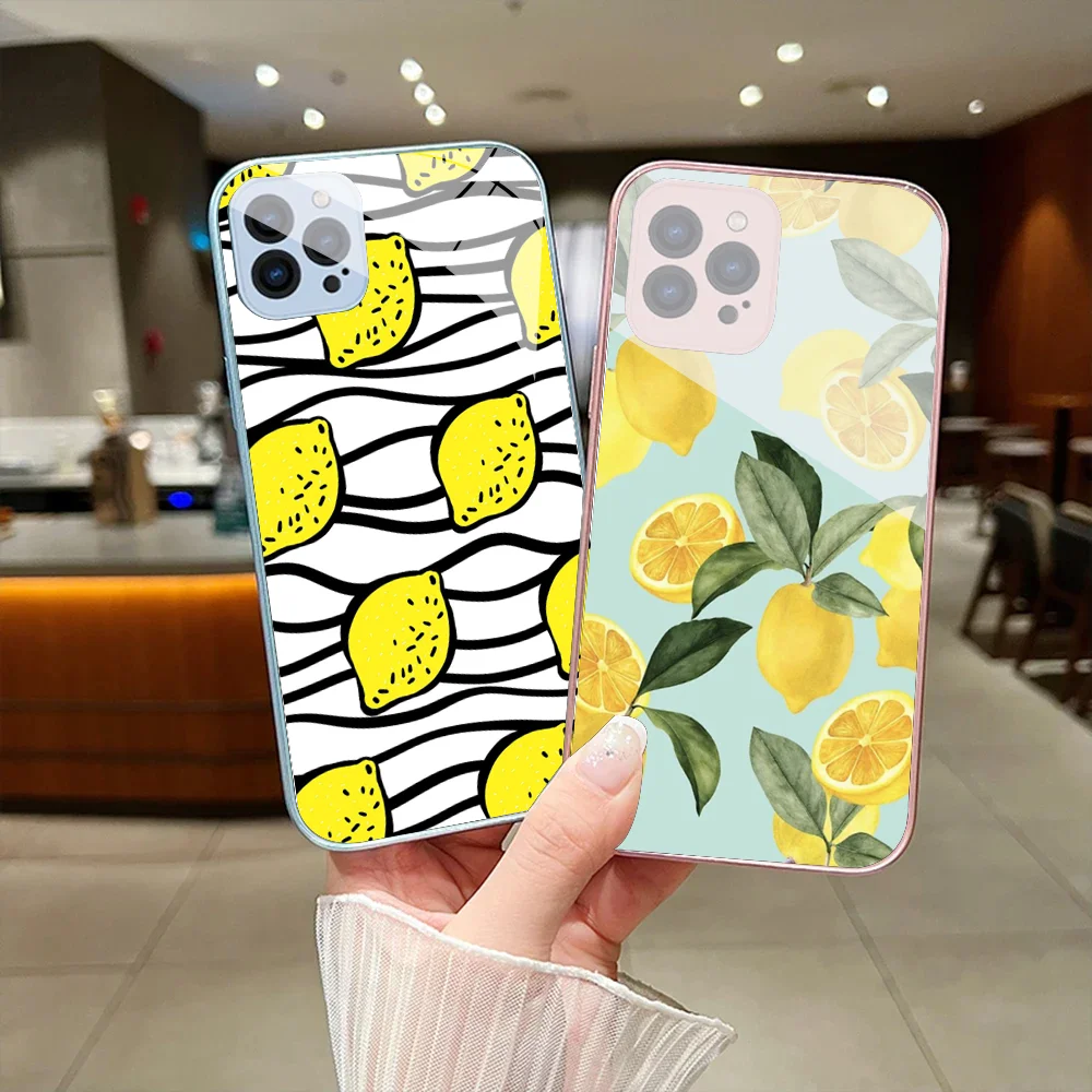 Fruit Lemon Phone Case For IPhone 15 14 13 12 Mini 11 Pro Max X XS XR 6 7 8 SE Plus Glass Hard Cover