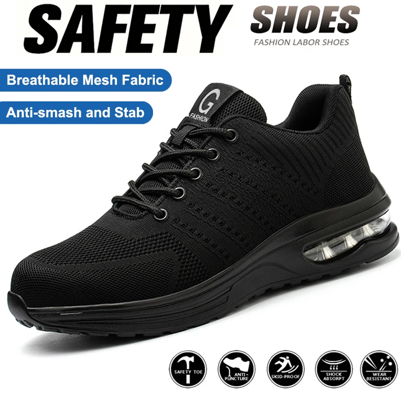 Luftpolster Arbeitssicherheitsschuhe Männer Frauen Atmungsaktiv Arbeitssneaker Anti-Punktion Anti Smash Stahlkappe Tennisschuhe Arbeitsstiefel