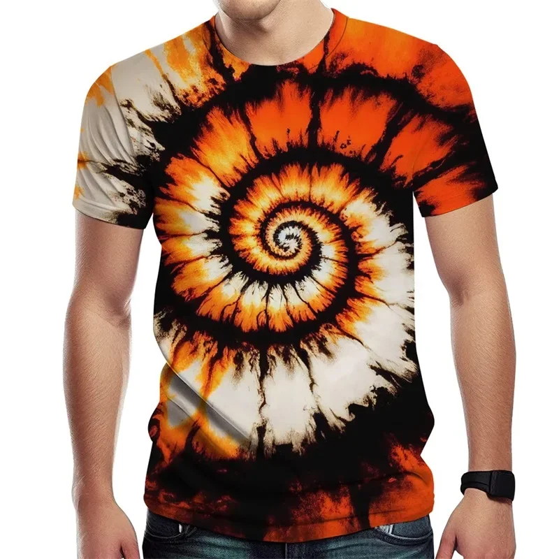 Spiral Streak Tie Dye T Shirt for Men y2k Tops 3D Paisley Stripe Printed T-shirt Womens Clothing Novelty Cool Designs Tee Shirts