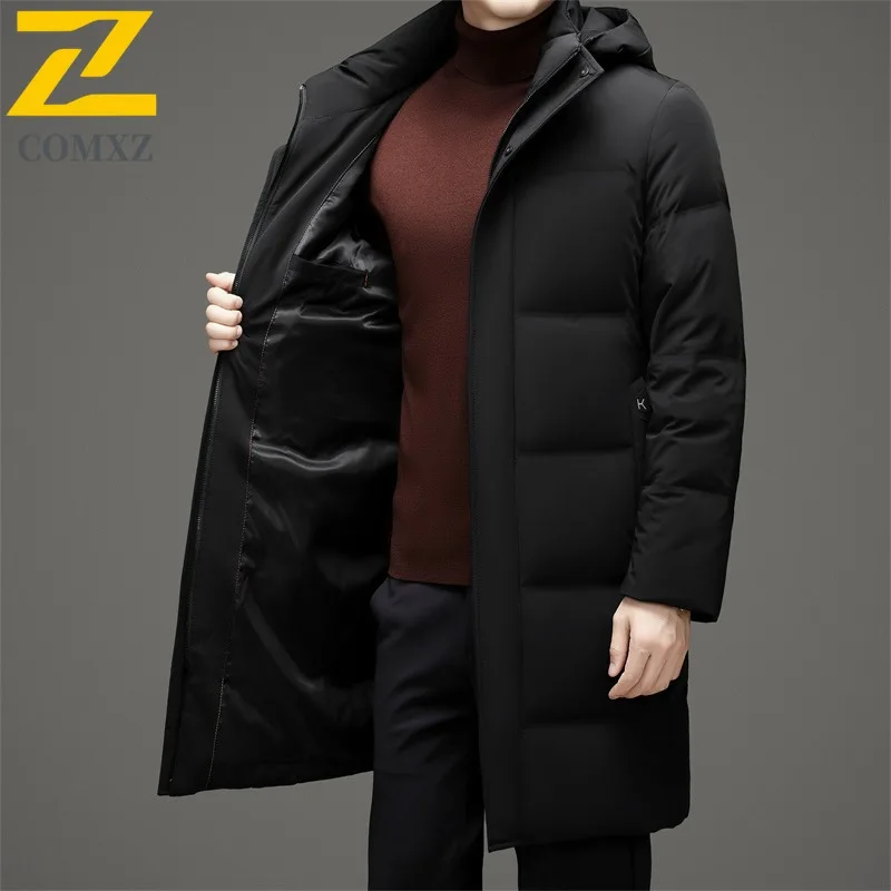 COMXZ Down Jacket Casual Hooded Collar Outdoor Working Cold Protection Parka Fashion White Duck Down Lightweight Winter Garment