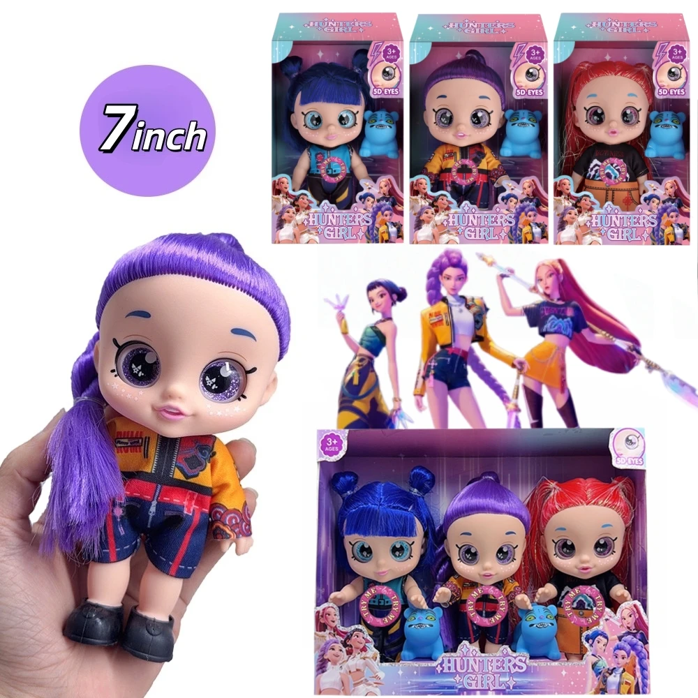 Muñeco de Vinilo KPop Demon Hunters de 7 Pulgadas con Ojos 5D, Figura de Anime Huntr/x con Música Temática, Juguete Adorable para Colección de Fans, Regalo para Niños