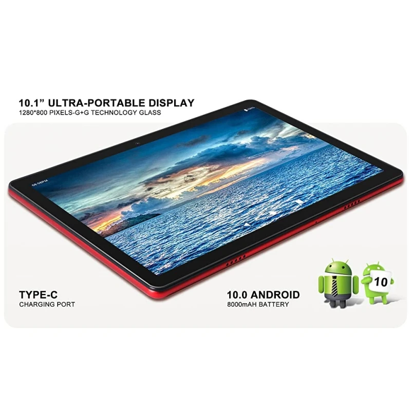 Android 10 Tablet PC 10.1 INCH 4GB RAM 64GB ROM  UNISOC T310 Quad-Core Dual Camera 1280 x 800 Pixels 8000mAh Type-C