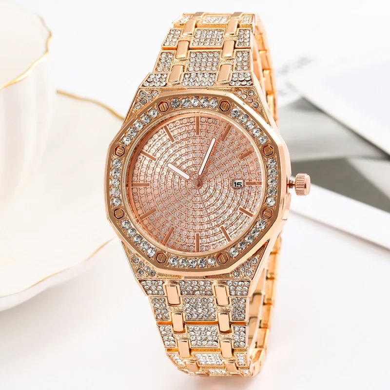 Burst Full Star Steel Belt Diamond Hip Hop Men\'s Watch Octagonal Rhinestones Full of Diamonds British Watch for Unisex