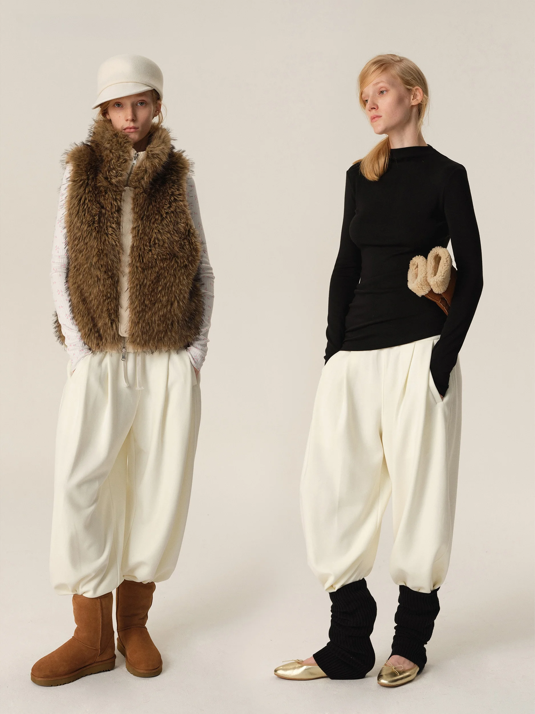 

Slimming Effect Woolen Fce Lined Dstring Loose Fit Sweatpants Women's Casual Trousers Autumn Winter Faion plus Size