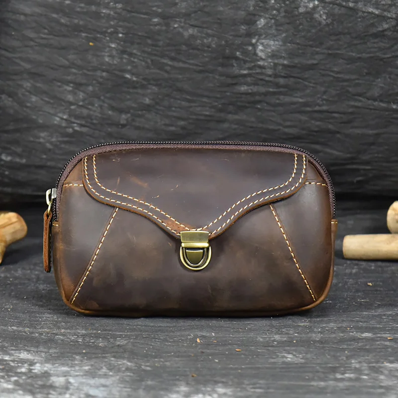 Mann Gürtel Tasche Crazy Horse Leder Taille Pack Für Männer Fanny Pack Retro Handy Tasche Rindsleder Hüfte Sack Casual herren Gürtel Tasche Neue