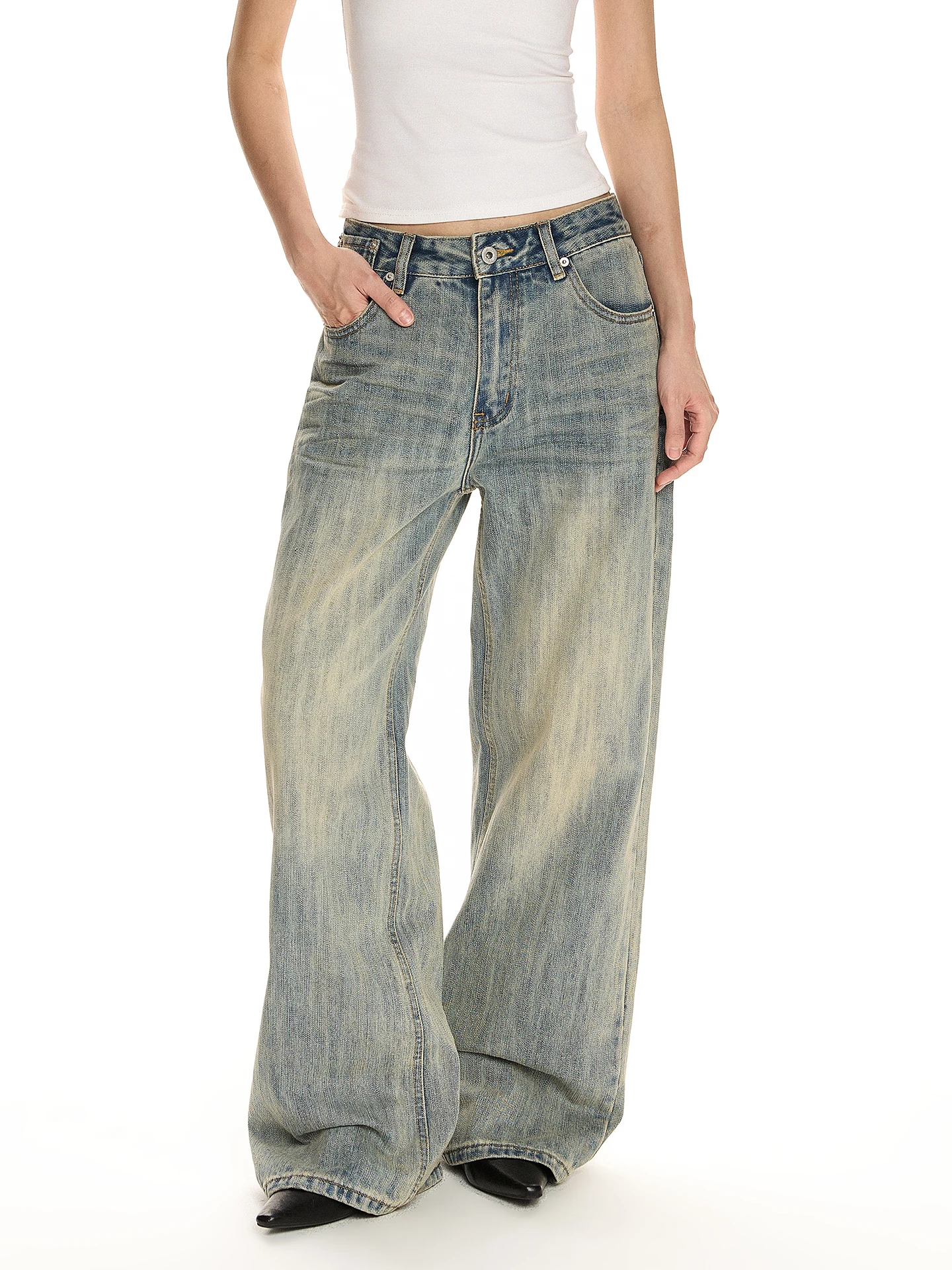 

Classic Retro Mud Dyeing Straight Leg Jeans Men's Cleanfit Slimming Long Trousers a PUEE Vintage Sle Wear Resistant Casual ...