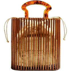 Womens Fashion Bamboo Bag with Acrylic Handle Bucket Bag Acrylic Summer Beach Clutch Purse Handbags Christmas Gifts