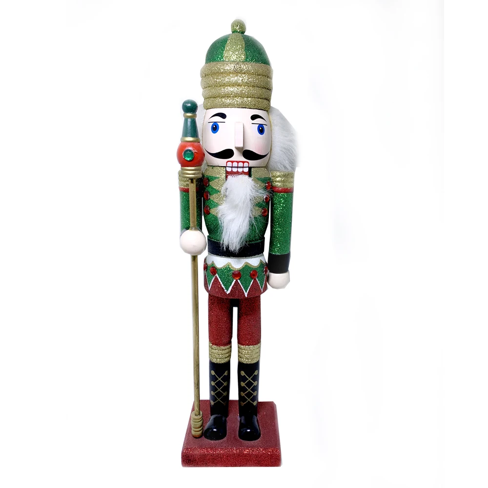 38cm Wooden Green Christmas Nutcracker Soldier,Traditional Wooden Nutcracker Figures Christmas Decorations HT247