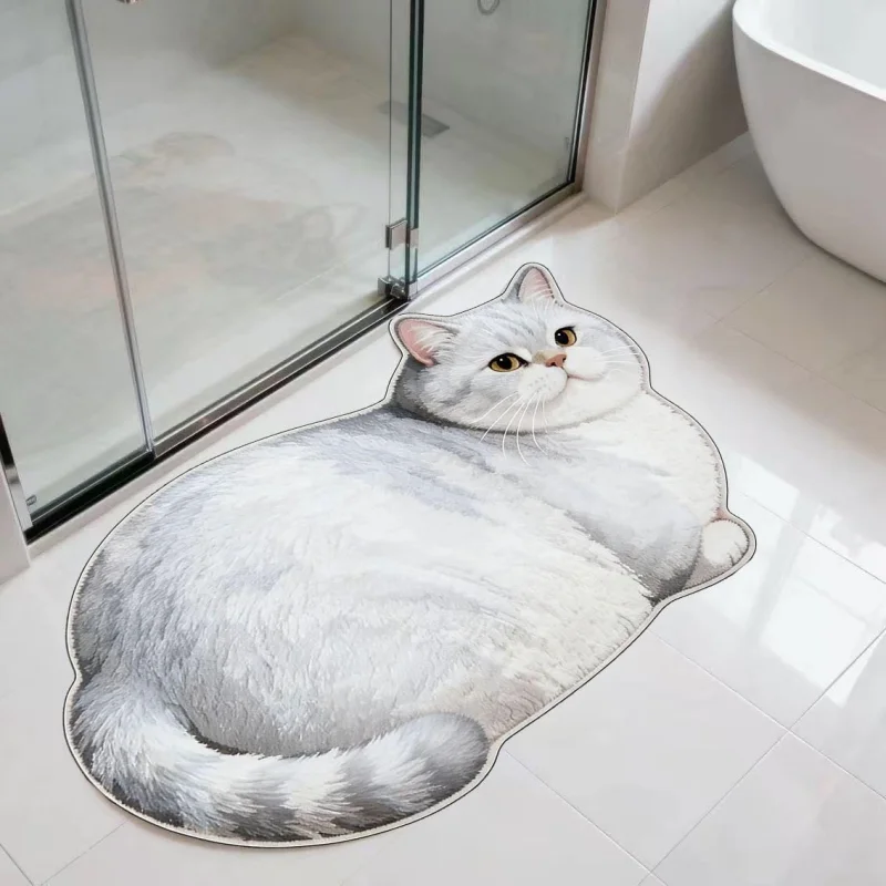 VIKAMA 현실적인 3D 푹신한 뚱뚱한 검은 고양이  - Home Bathroom Carpet 리뷰 및 가격