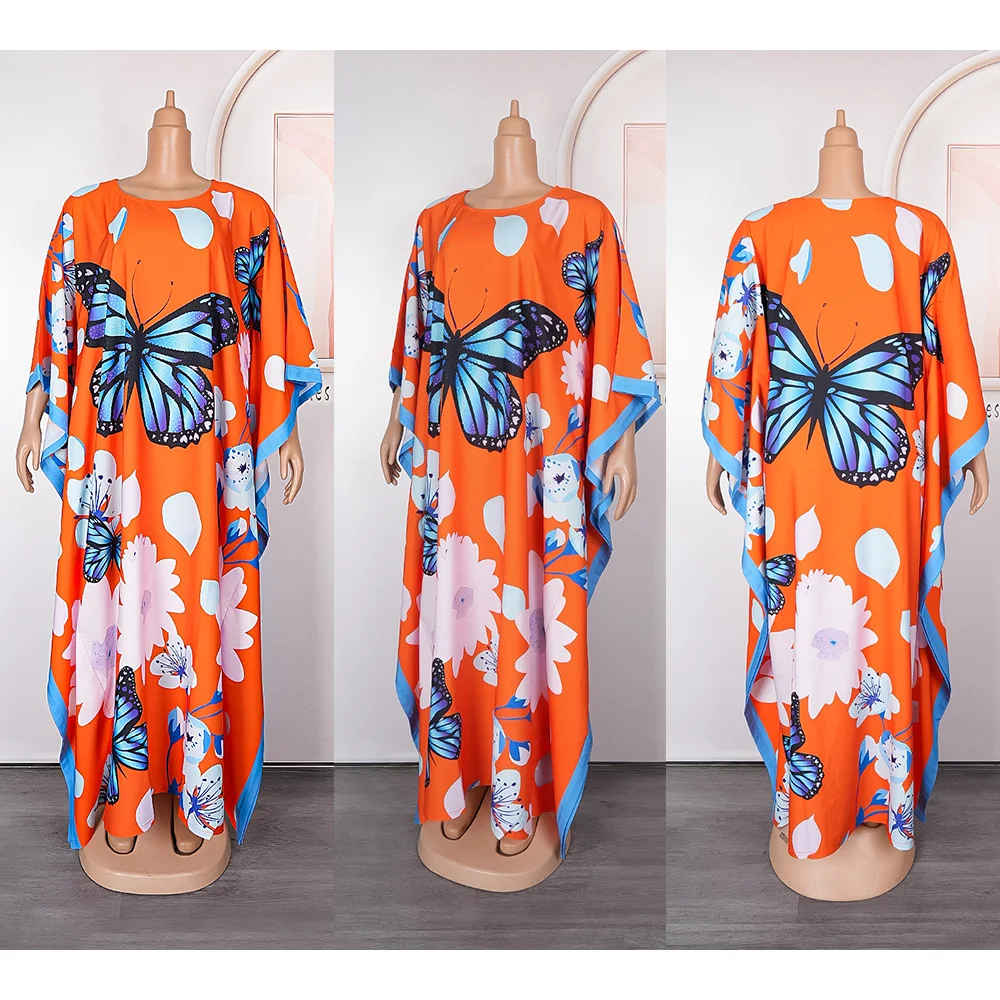 Abayas For Women Dubai 2024 African Muslim Fashion Print Dress Caftan Marocain Evening Gown Chiffon Boubou Robe Djellaba Femme