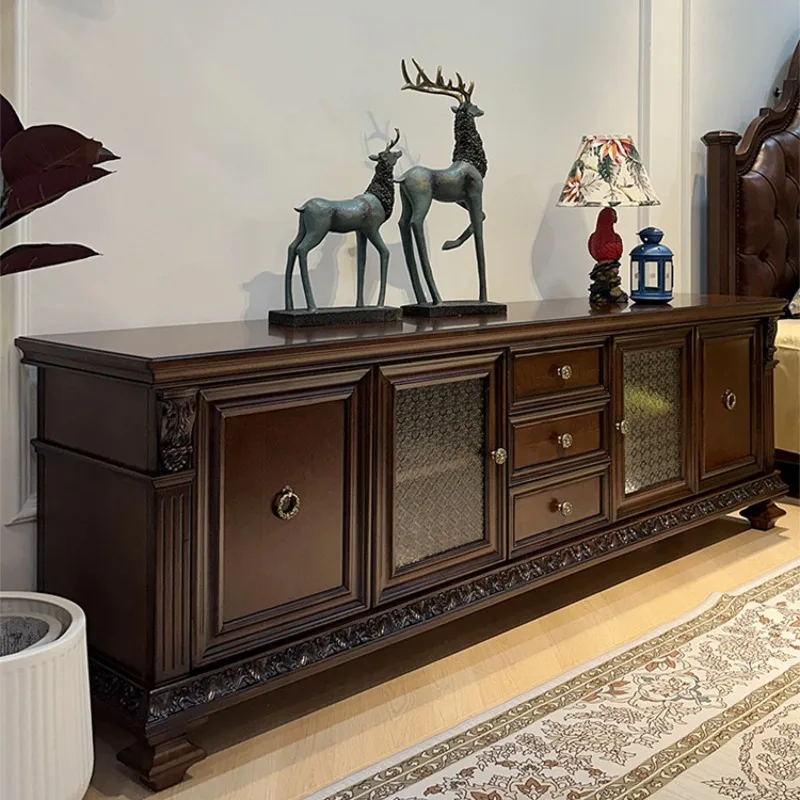 TV-Schrank, Couchtisch-Kombination, reines Massivholz, überzogen, alte Möbel, 2 Meter, 2,4 Meter, Villa, geschnitzter TV-Schrank