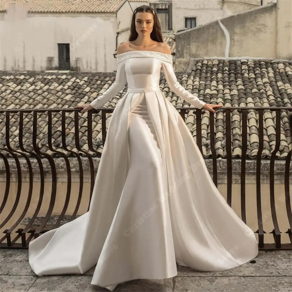 Vestidos de novia de satén blanco brillante para mujer, vestidos formales elegantes de sirena para invitados de noche, Vestido largo de fiesta de verano 2024