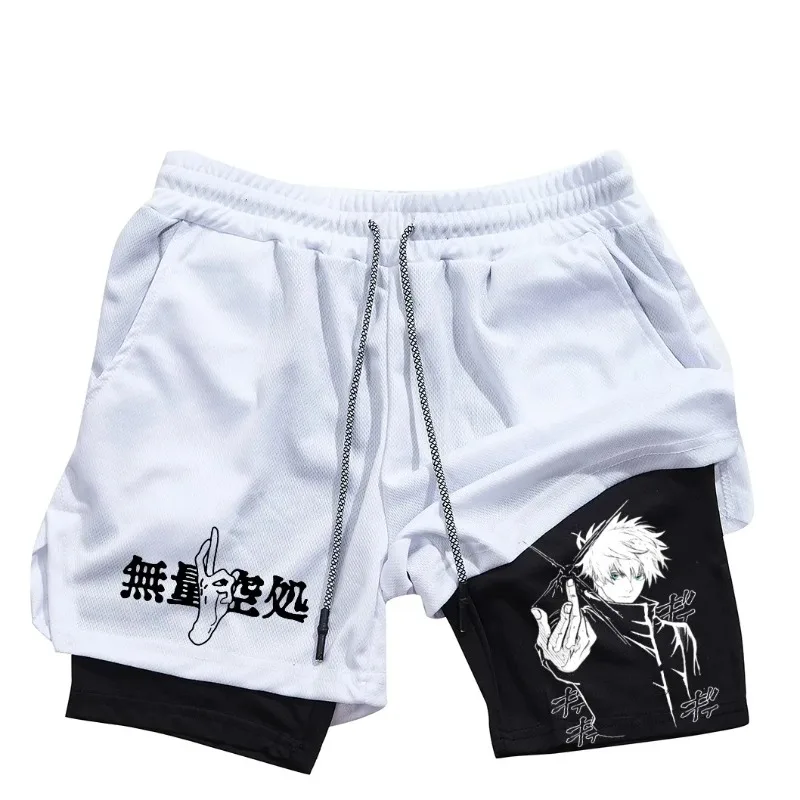 

Anime printed men's fitness shorts, running training, quick drying, breathable 2-in-1 sports shorts