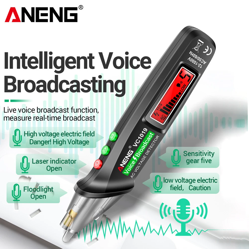 Intelligent Voltage Tester Pen 12V-1000V AC Voltage Voice Broadcast ANENG VC1019 Infrared Sensor Positioning Electric Tools