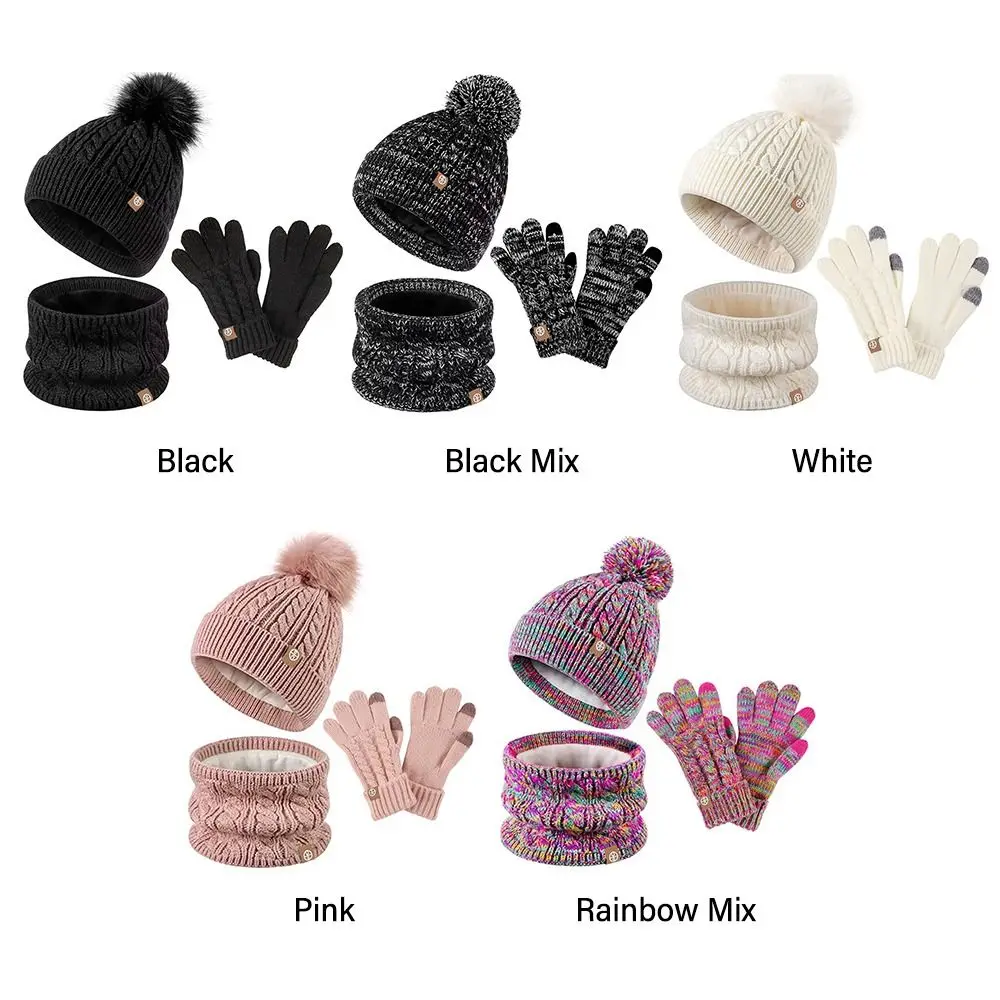 Casual Knit Kids Winter Hat Gloves Scarf Set Warm Neck Warmer Gaiter Mittens for Cold Weather