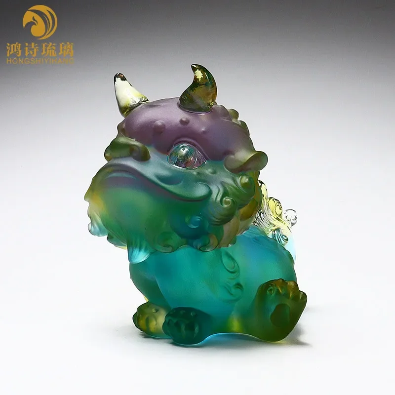 Glazed cartoon lion dance lucky small ornament living room study light luxury decoration friend housewarming birthday gift