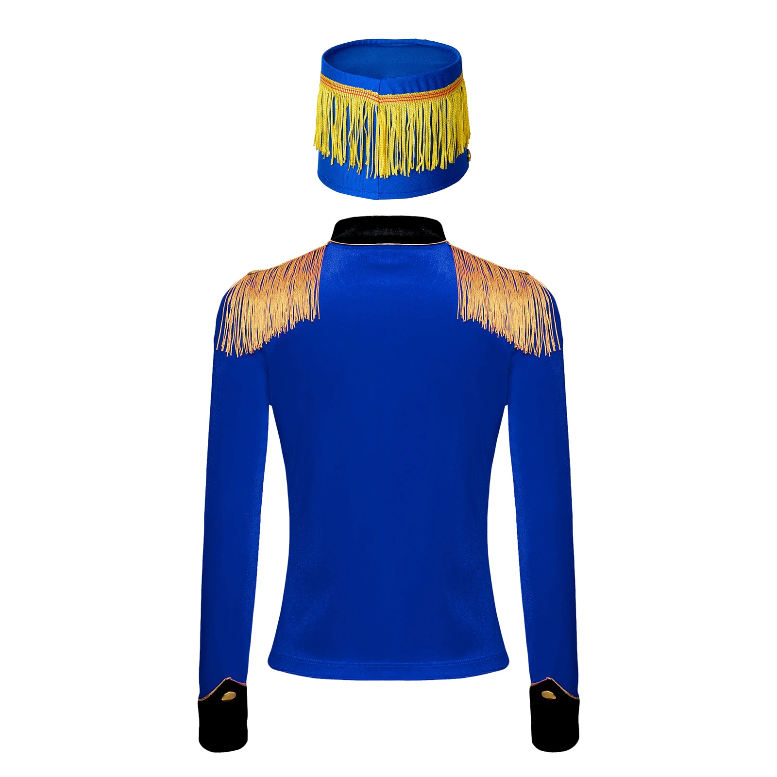 Kids Circus Ringmaster Marching Band Drummer Costume Halloween Honor Guard Long Sleeve Fringe Velvet Jacket Party Fancy Dress Up