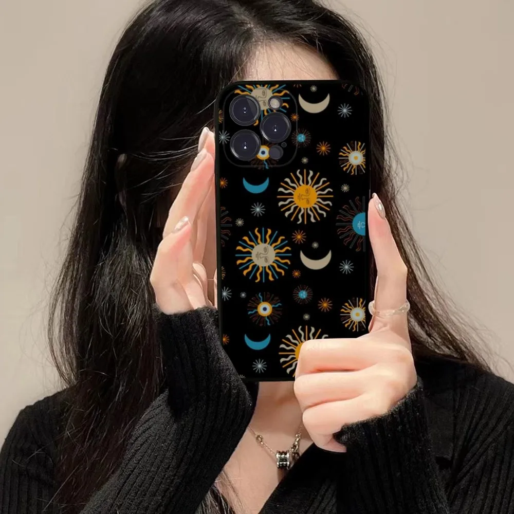 شخصية الفن الشمس القمر قضية الهاتف آيفون 14 11 12 13 Mini Pro XS ماكس غطاء 6 7 8 Plus X XR SE 2020 فوندا شل #4