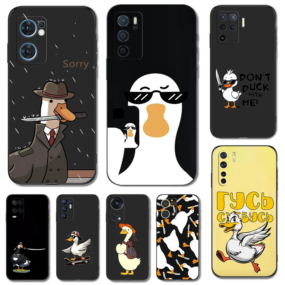 Black Tpu Case For OPPO Reno 7 7Z 8 Lite 4G 5G PRO F11 F17 F15 F19 F19S F21 Funny Duck