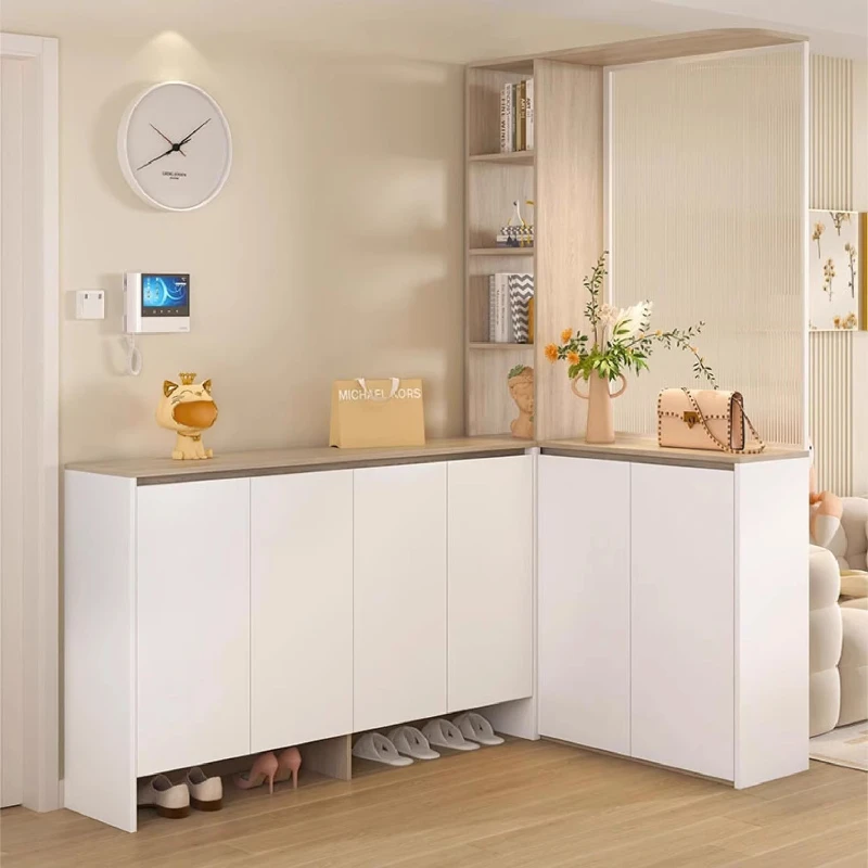 Corner shoe cabinet Solid wood porch Integrated foyer storage locker Simple partition Screen