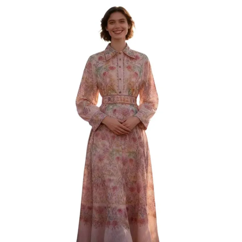 Taille haute imprimé Dr avec col montant t-shirt ensemble jupe longue velours matériel neutre ouleur printemps Collection