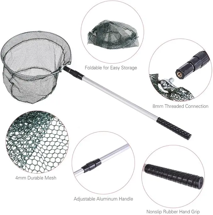 Fishing Net and Rod Set 1.5m/1.7m/2.1m Scalable Pole Removable 35cm/40cm Fishing Net Telescopic Pole Handle Fishing Tackle