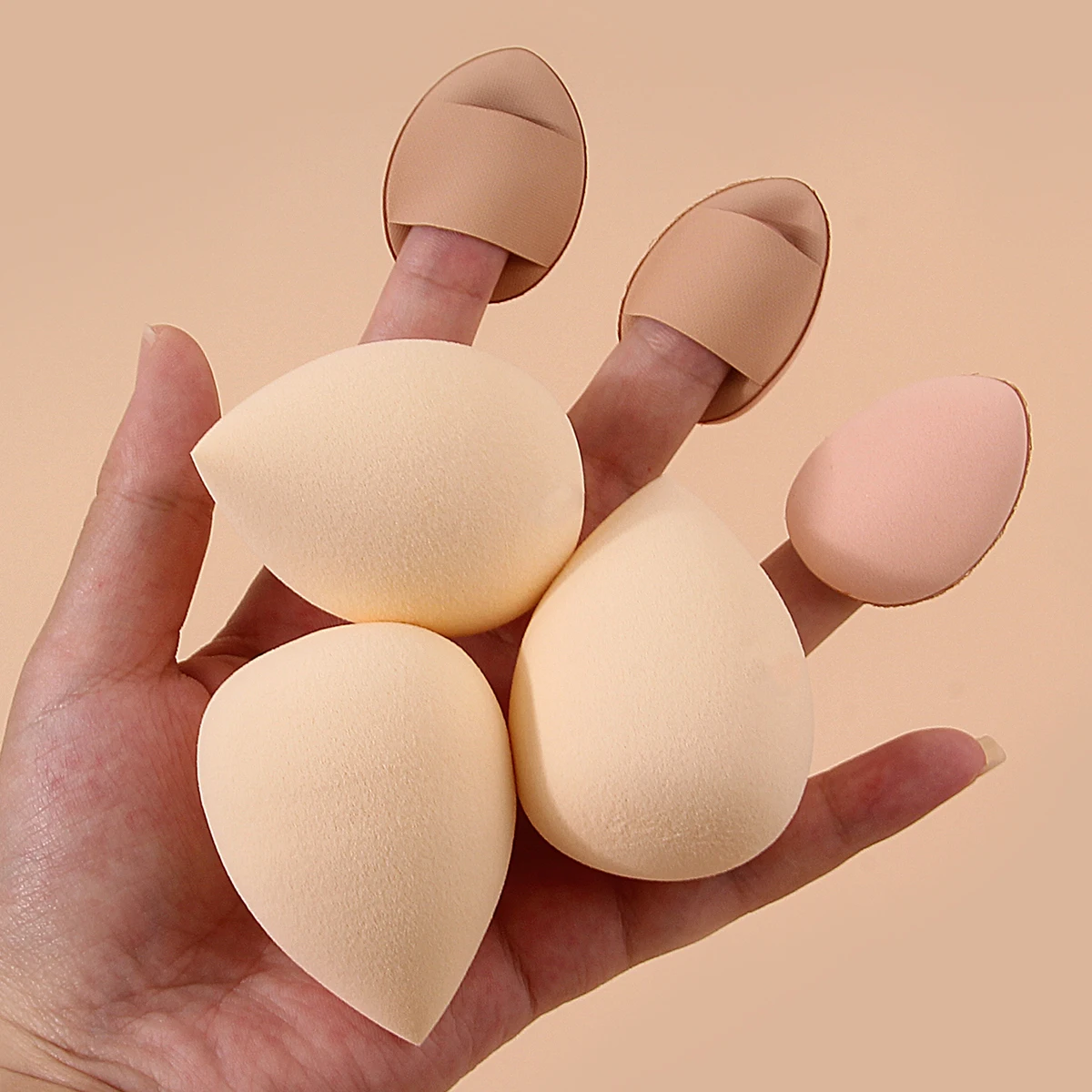 6 pièces grande base maquillage éponge oeuf pouce dissimulant poudre bouffée ensemble, sec et humide double usage goutte d'eau réglage maquillage oeuf mini