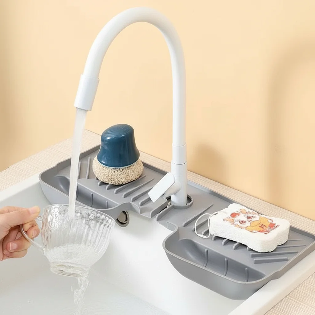 

Faucet Drain Storage Mat Silicone Splash Pad Kitchen Sink Countertop Protector for Bathroom and Kitchen