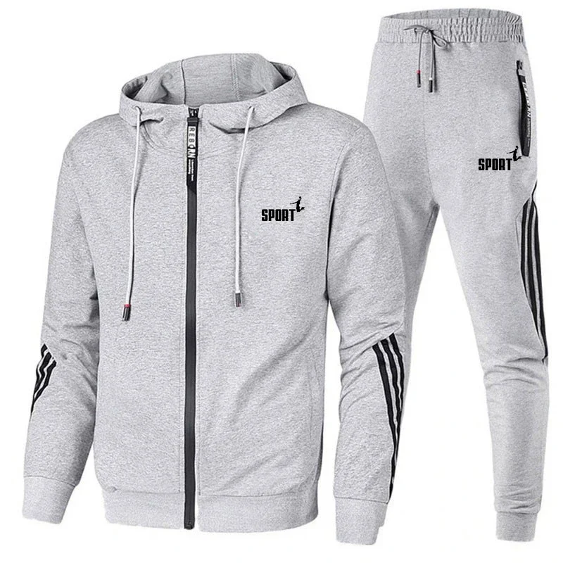 spring autumn new Men\'s zipper hoodie+trousers 2-piece leisure fitness breathable Simplicity fashion high quality jogging suit