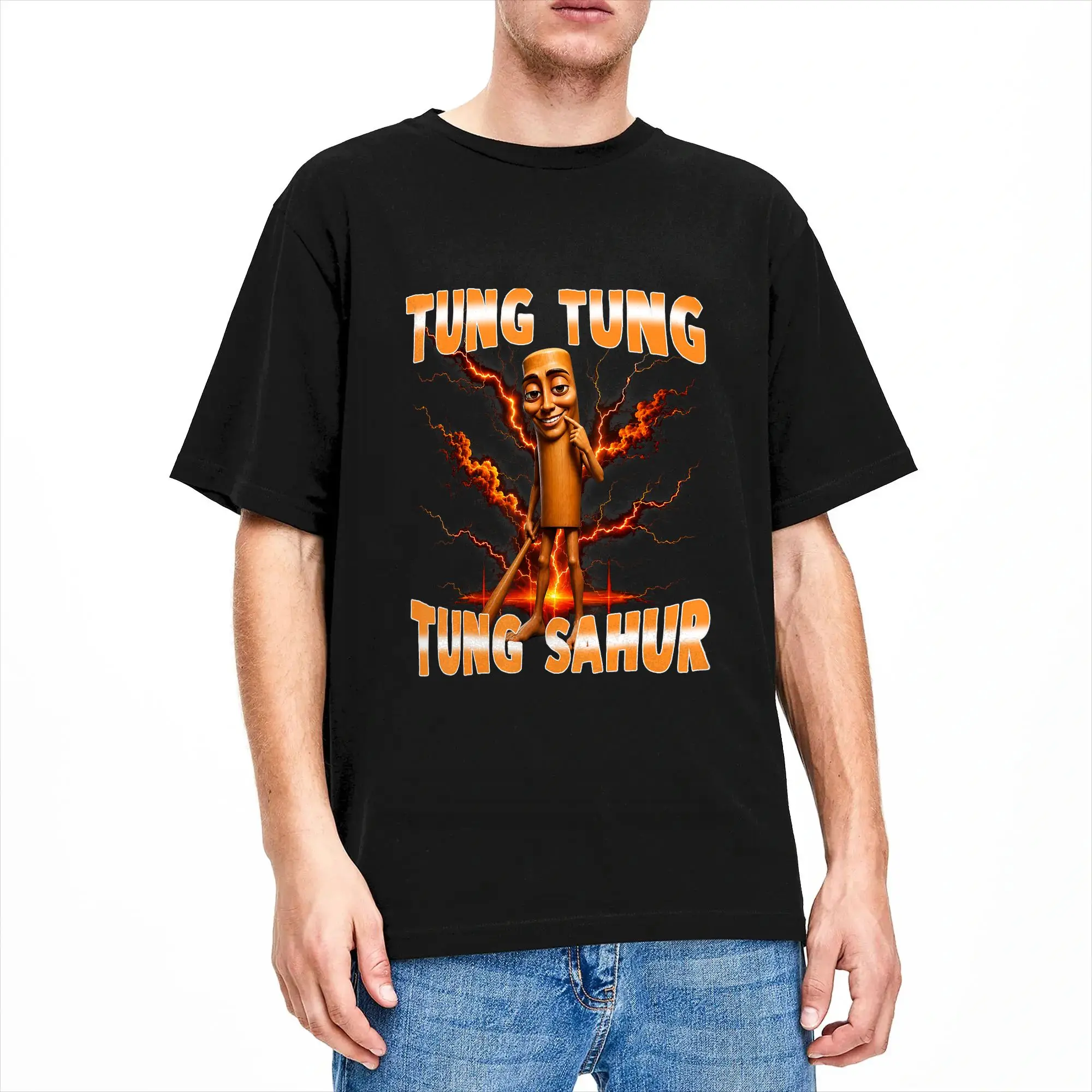 Men's T-Shirt Tung Tung Tung Sahur Smirking Funny Brainrot Meme Cotton Tee Shirt Short Sleeve  T Shirt Crewneck Clothes Adult