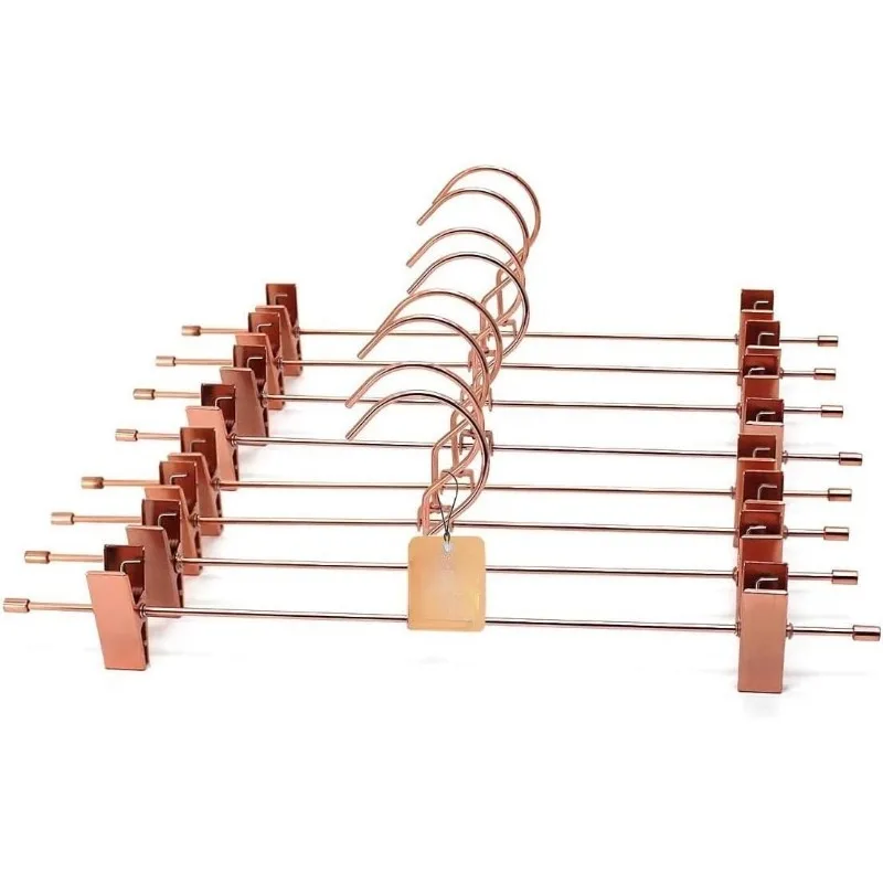 

5 Pack Rose Gold Metal Wire Clips Pants Bottom Clothes Hangers Heavy Duty Trousers with Adjustable Clips Space Saving Hangers