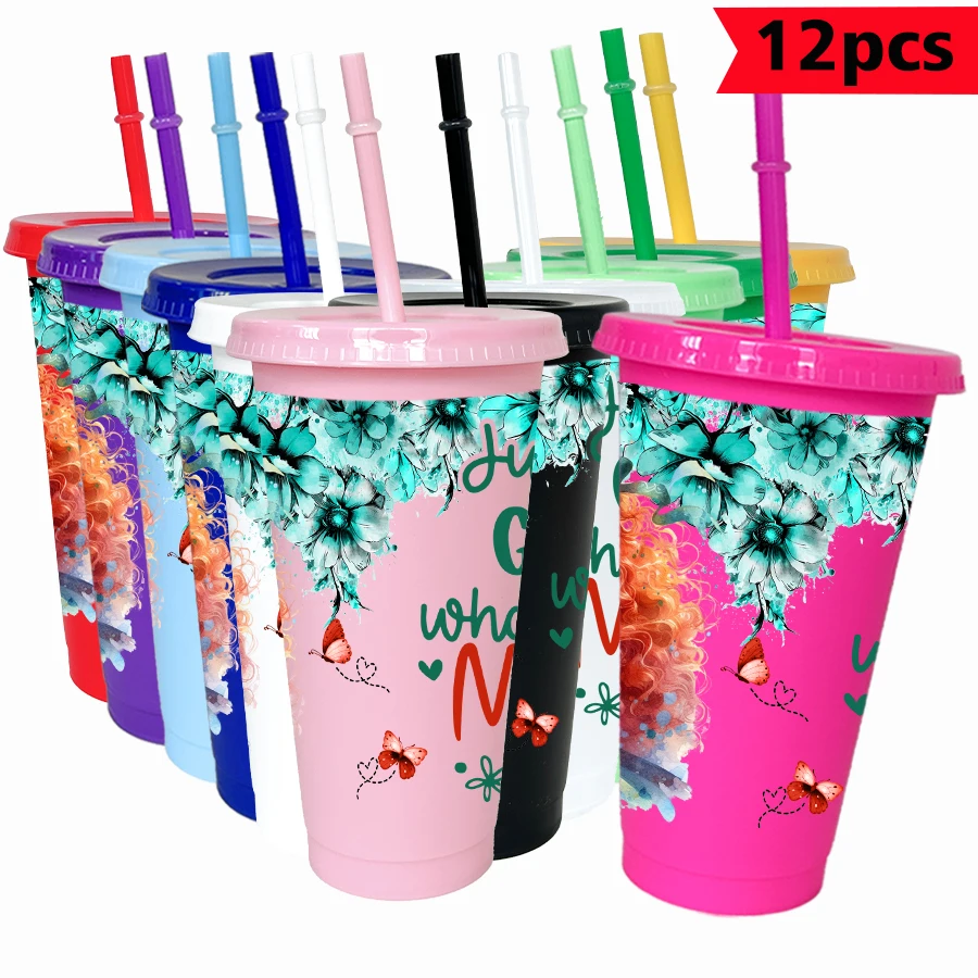 

12PCS/pack Disney, flower, butterfly 26oz multi-color plastic water cup party drinking utensils birthday/back to school gift