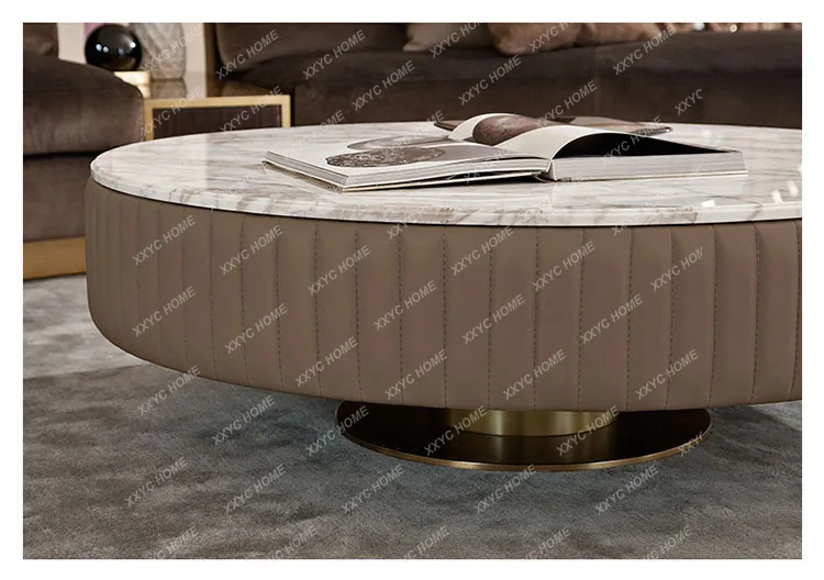 MMls04Khaki   light luxury gold-plated marble coffee table high-end round table