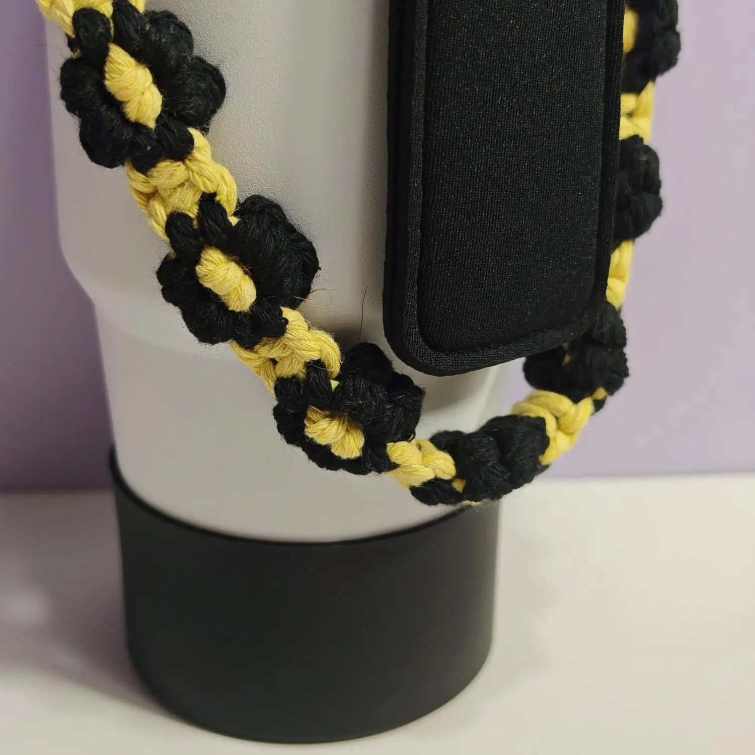 Black Water Bottle Strap Set with Beaded Tassel Charms Cup Sleeve Bow Straw Topper And Dust Plug view 6