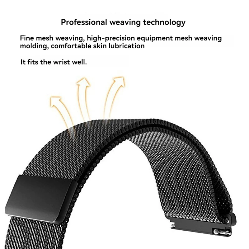 سوار ساعة شبكي ميلانيزي مغناطيسي للرجال والنساء، حزام من الفولاذ المقاوم للصدأ مقاس 12-23 مم باللون الفضي/الأسود/الذهبي، سوار سريع الفك