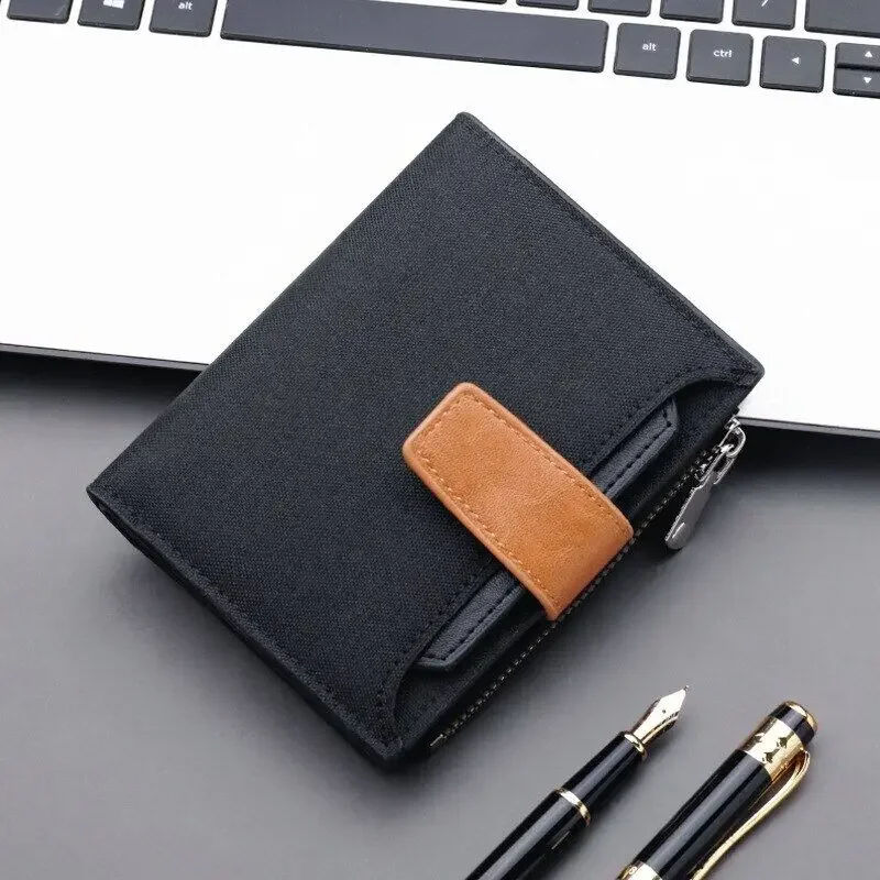 

2023 Short Male Purse Hasp/zipper Credit Card Holder Canvas and PU Leather Men Wallet