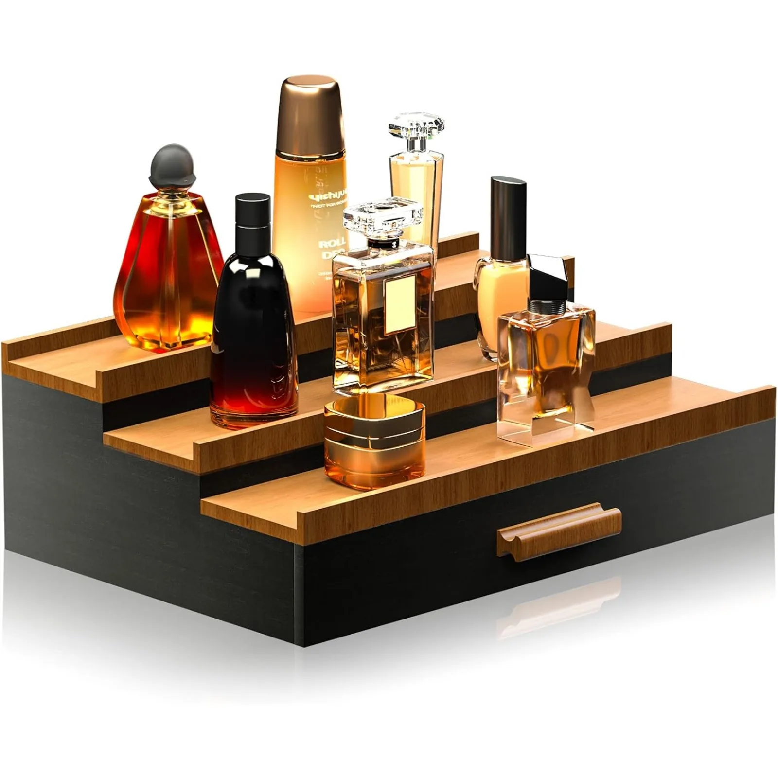 Organisateur de Cologne pour Hommes Sephyroth, Présentoir à Parfums à 3 Niveaux en Noyer Noir avec Tiroir de Rangement, Support de Collection de Fragrances Multifonctionnel pour Bureau, Décoration de Bureau Élégante, Cadeau Idéal pour Anniversaire et Fêtes des Hommes