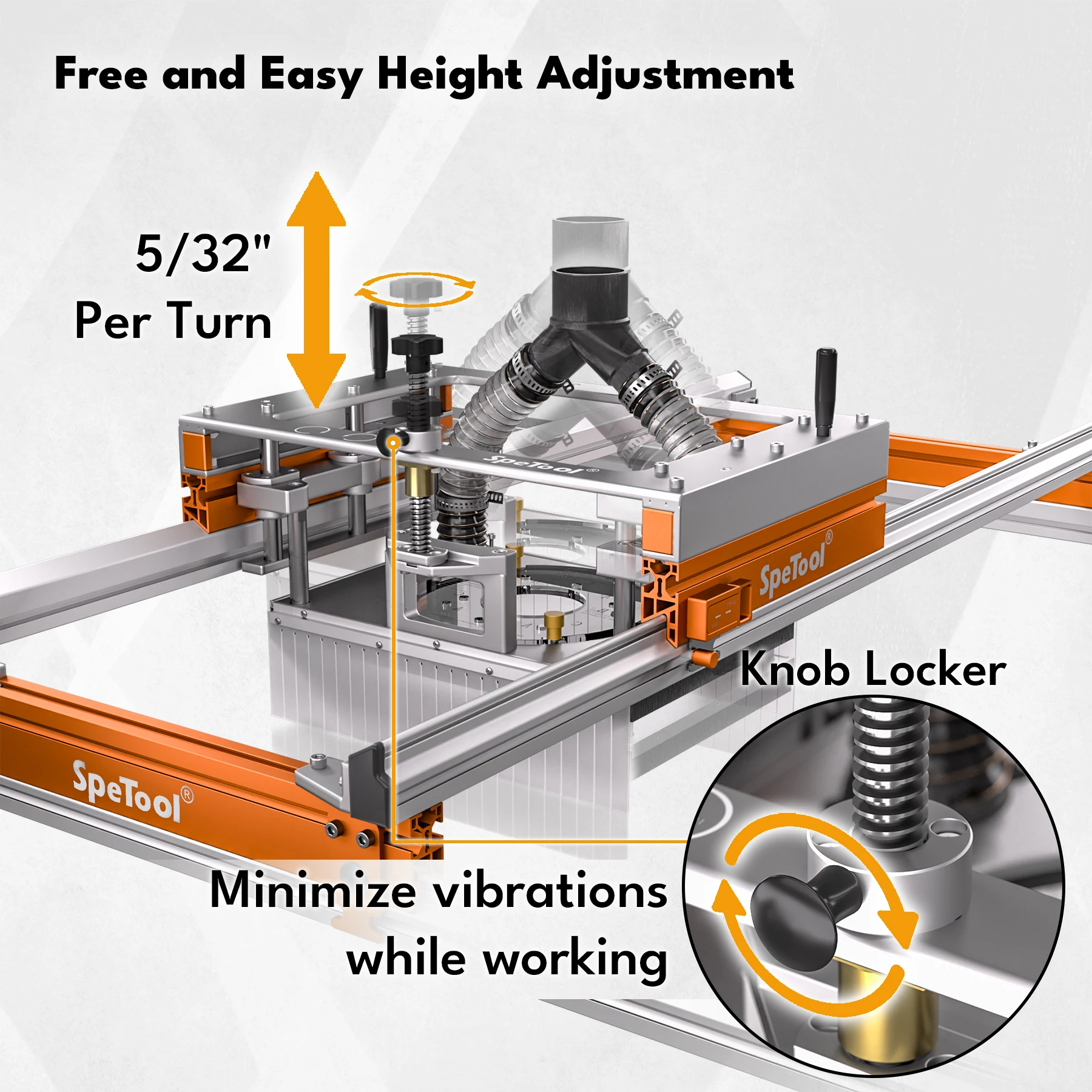 

SpeTool Xpert Router Sled with Continuous Height Adjustment Dust Collection Easy-to-install 3-Axis 3-Axis Al Slab Flattening Jig