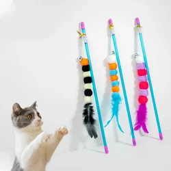 Divertido gatito gato Teaser juguete interactivo varilla con campana y juguetes de plumas para gatos Teaser juguete interactivo varilla mascota gatos juguetes palo