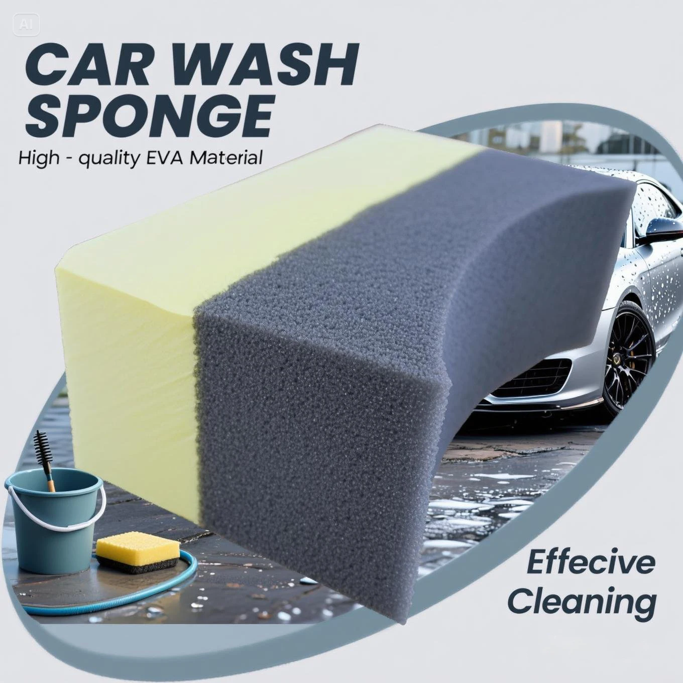 U-Shaped Wheel Brush for Car Rim Cleaning, Scratch-Free EVA+PE Sponge Tire Detailing Tool with Water Absorbing Design