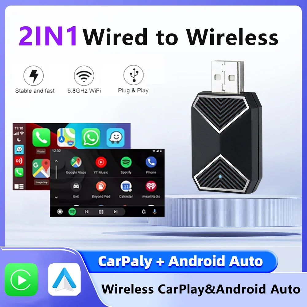 Mini Carplay Smart Box 2 in 1 Wireless CarPlay Android Auto Adapter Dongle Plug And Play For Volkswagen Toyota Peugeot Volvo