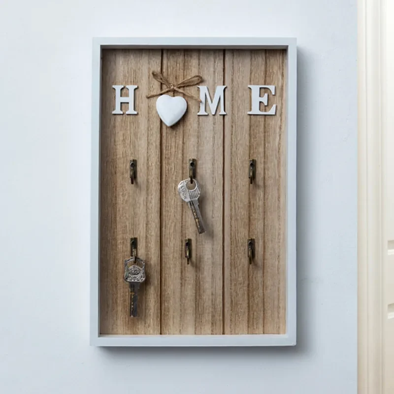 Wooden Metal Key Hook Board, Home Wall Decoration, Living Room Entrance Storage Rack