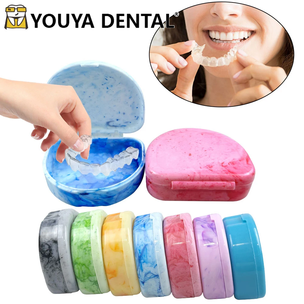 

5pcs Color Denture Box Tray Case Dental Orthodontic Retainer Plastic Oral Hygiene Case False Teeth Denture Storage Case